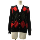 【中古】イヴサンローラン YVES SAINT LAURENT ヴィンテージ カシミヤ ニット カーディガン Vネック 長袖 アーガイル柄 マルチカラー 黒 ブ...