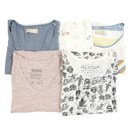 【中古】ベルシュカ Bershka カットソー タンクトップ 5点セット おまとめ ボーダー 総柄 錨 スカル S 36 1004 メンズ 【ベクトル 古着】 ...