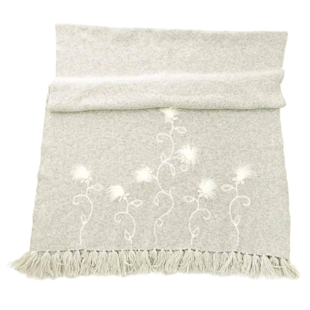 【中古】CHIE IMAI チエイマイ カシミヤ×フォックス ストール マフラー ビジュー フラワーモチーフ グ..