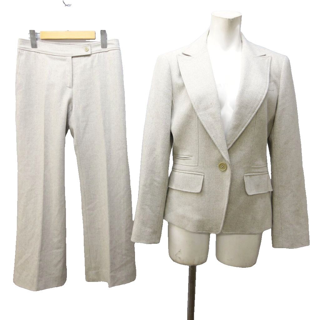【中古】アンクライン ANNE KLEIN セットアップ パンツスーツ ウール シルク混 テーラードジャケット ブレザー 総裏 1B 11/9 約L/M 灰 グレー 系 IBO79 1005 レディース 【ベクトル 古着】 251005