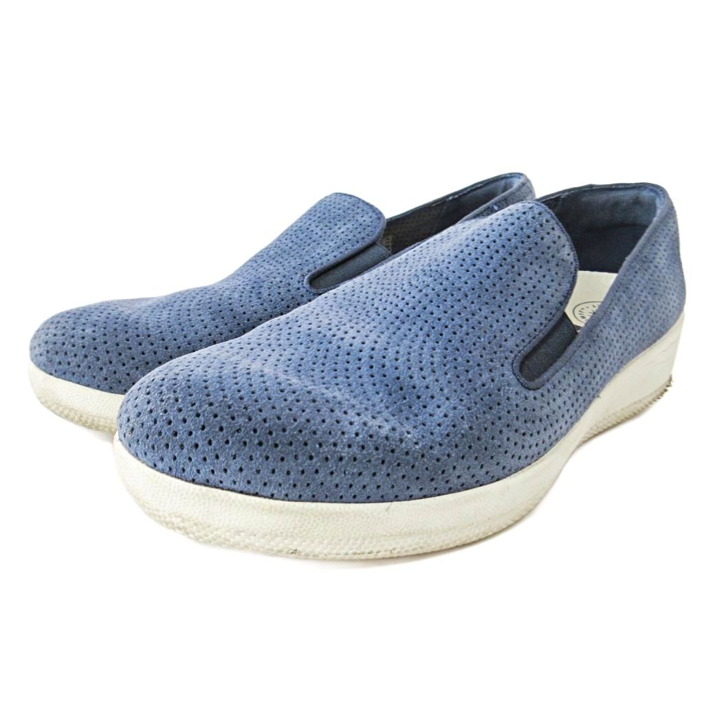 【中古】フィットフロップ fitflop パンチングレザー メッシュ ヌバック スリッポン モカシン スニーカー 6 23cm ネイビー 紺 1021 レディース 【ベクトル 古着】 251021