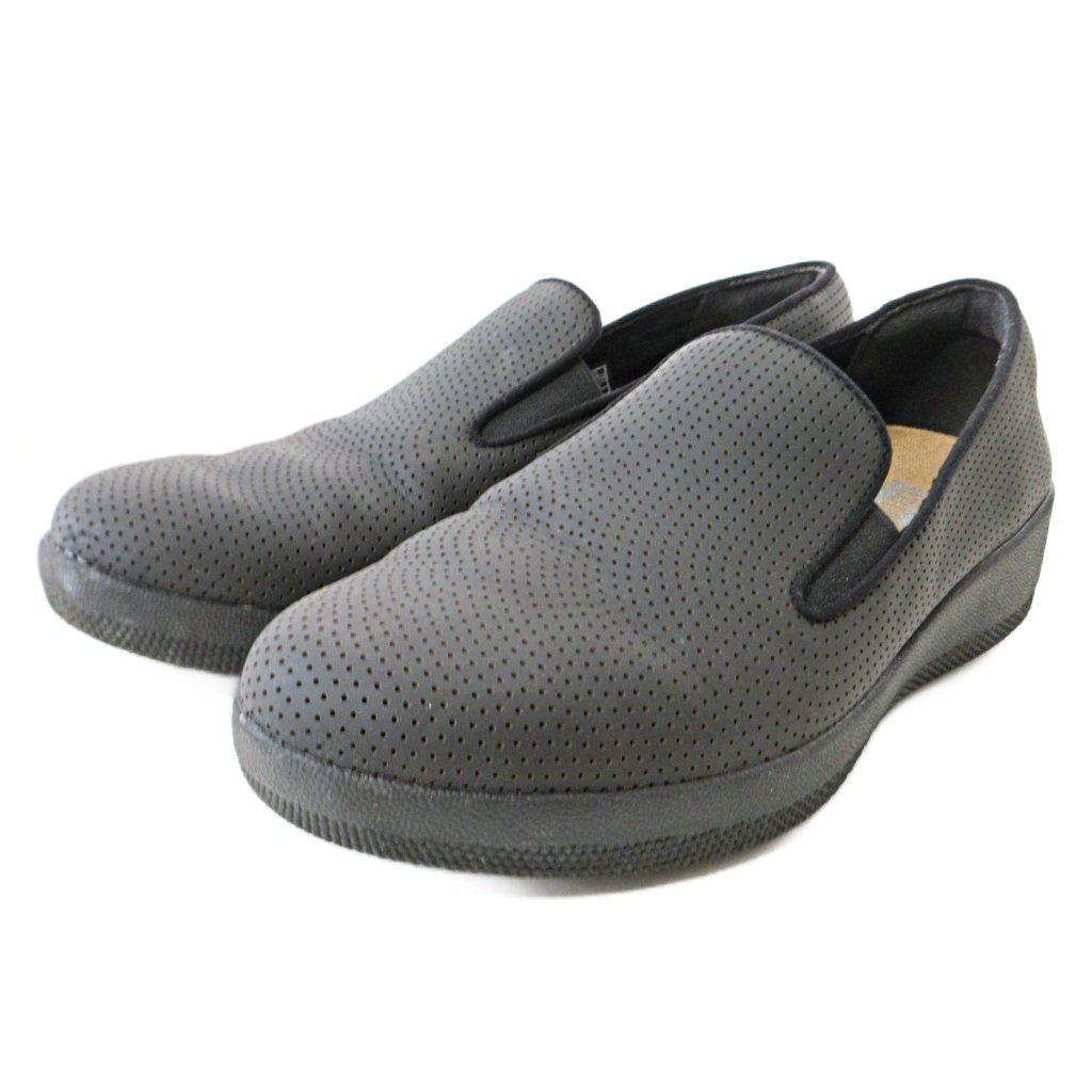 【中古】フィットフロップ fitflop パンチングレザー スリッポン モカシン スニーカー ヌバック 6 23cm ブラック 黒 1021 レディース 【ベクトル 古着】 251021