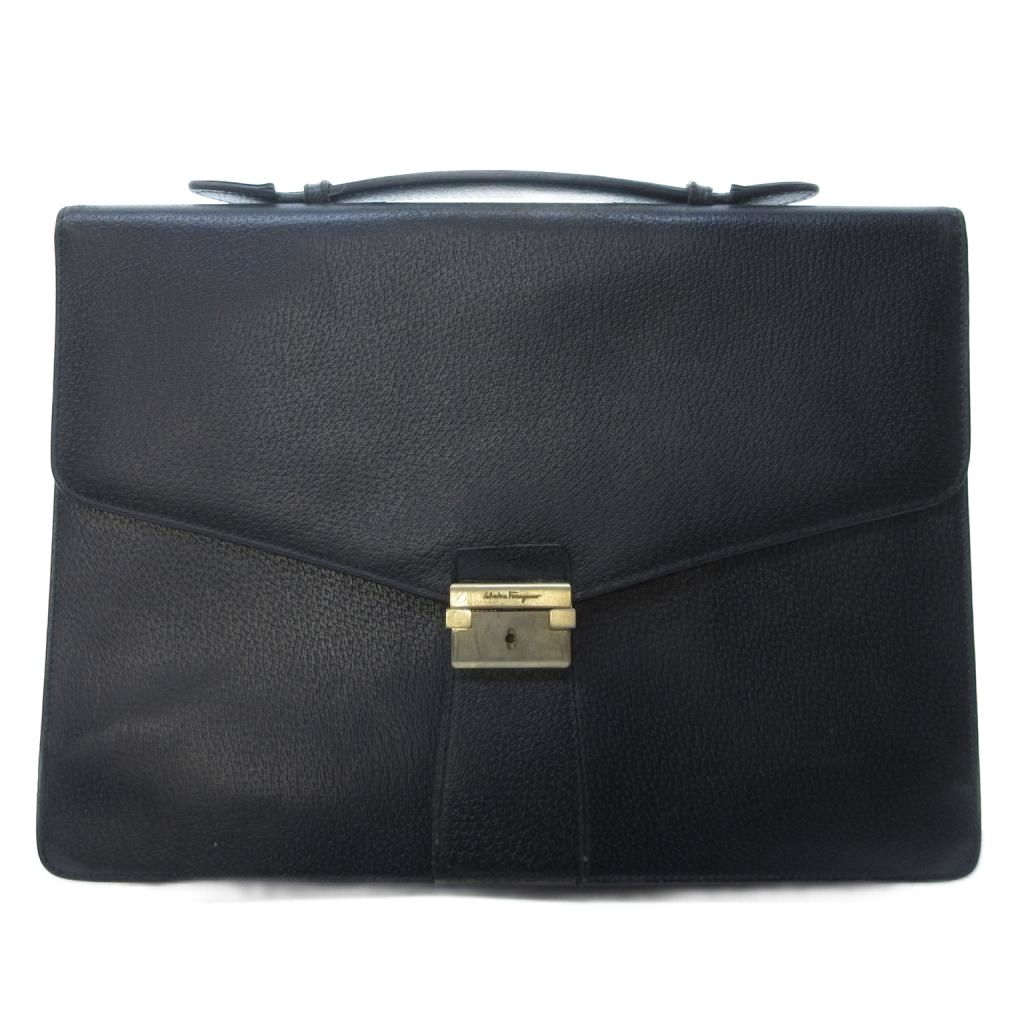 【中古】サルヴァトーレフェラガモ Salvatore Ferragamo レザー ブリーフケース ビジネスバッグ 黒 ブ..
