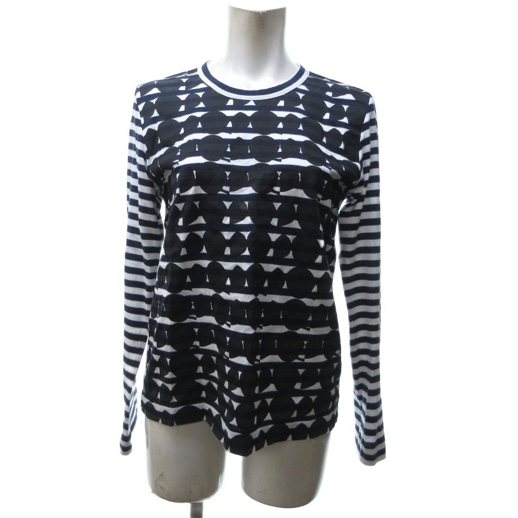 【中古】ブラックコムデギャルソン BLACK COMME des GARCONS Tシャツ カットソー 長袖 総柄 × ボーダー 紺 ネイビー グレー M AD2009(4)