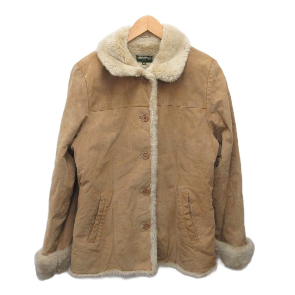 Jacket - 【中古】エディーバウアー EDDIE BAUER フェイクシアリングジャケット レザージャケット ピッグスキン 裏ボア ベージュ PL メンズ 【ベクトル 古着】 260221