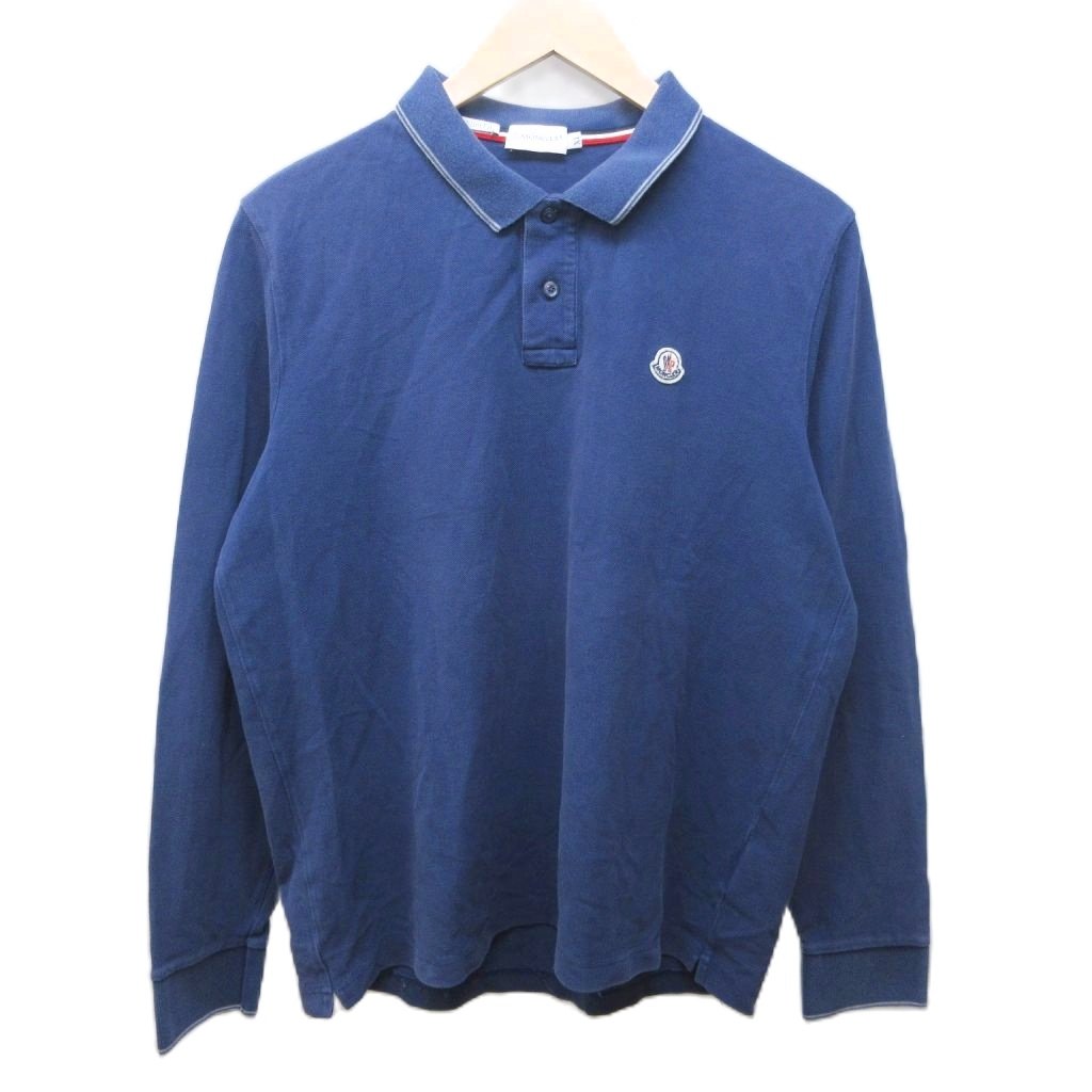 【中古】モンクレール MONCLER 鹿の子ポロシャツ カットソー MAGLIA POLO MANICA LUNGA ロゴ ワッペン 長袖 XL 青 ブルー 系 IBO89 0317 メンズ 【ベクトル 古着】 260317