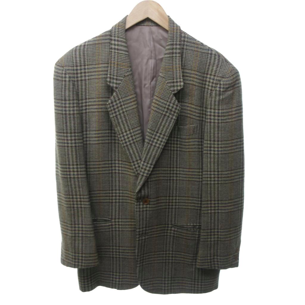 【中古】タケオキクチ TAKEO KIKUCHI JACKETS チェック テーラードジャケット ブレザー 2B ノーベント 総裏地 茶 ブラウン 3 約L 0211 メンズ 【ベクトル 古着】 260211