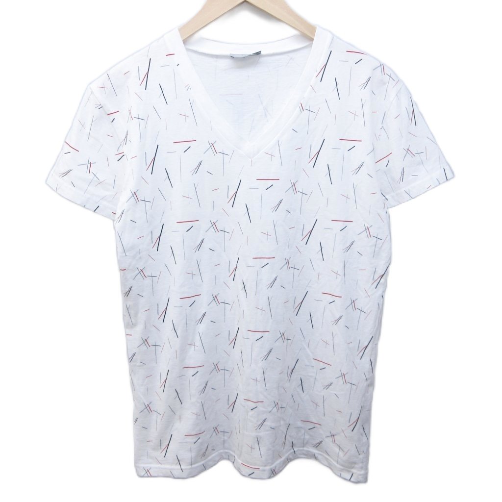 【中古】ディオールオム Dior HOMME Tシャツ カットソー 総柄 プリント Vネック 半袖 S 白 ホワイト 系 マルチカラー 263J631I5911 ☆AA★ 0323 メンズ 【ベクトル 古着】 260323