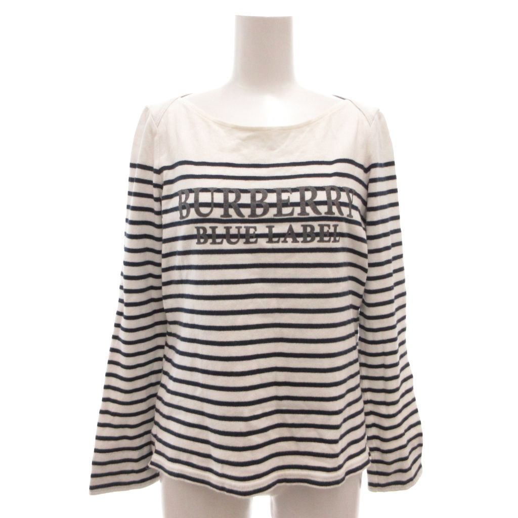 【中古】バーバリーブルーレーベル BURBERRY BLUE LABEL カットソー Tシャツ 38 白 ホワイト 紺 ネイビー ボーダー柄 長袖 ボートネック /ML レディース 【ベクトル 古着】 260416