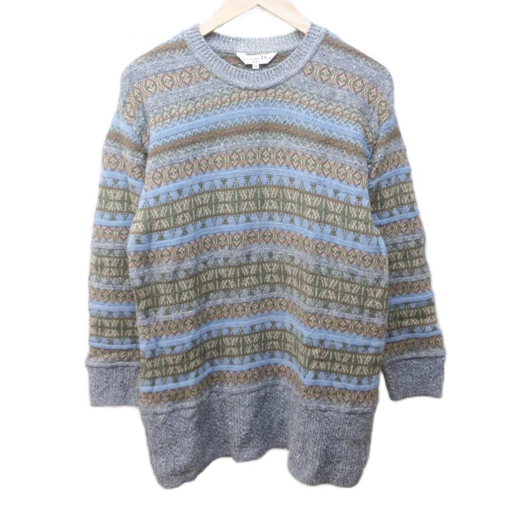 【中古】クリスチャンディオール Christian Dior SPORTS ヴィンテージ ニット セーター 総柄 クルーネック ウール M 灰 グレー 系 0417 メンズ 【ベクトル 古着】 260417