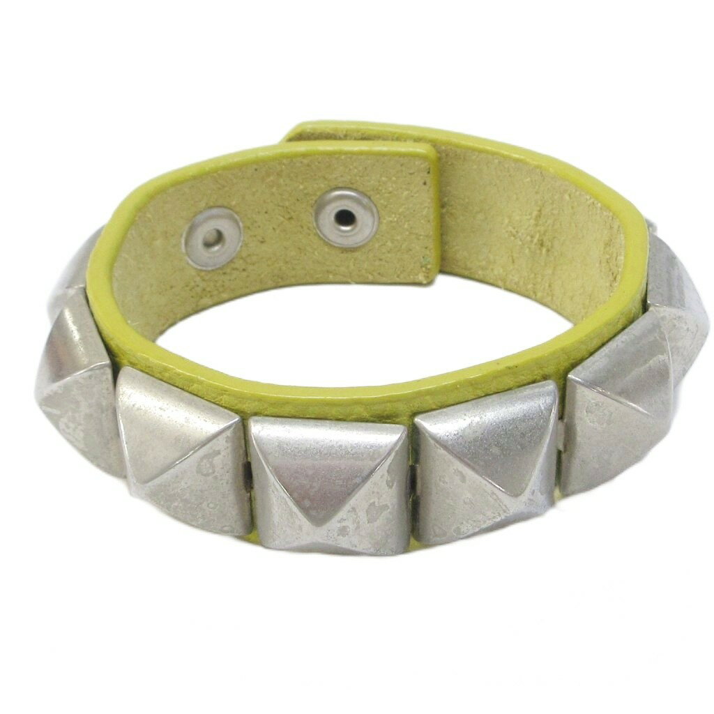 Other , Materials - 【中古】アンダーカバー UNDERCOVER ピラミッドスタッズ レザー ブレスレット 1連 黄色 イエロー 系 IBO95 0426 メンズ 【ベクトル 古着】 260426