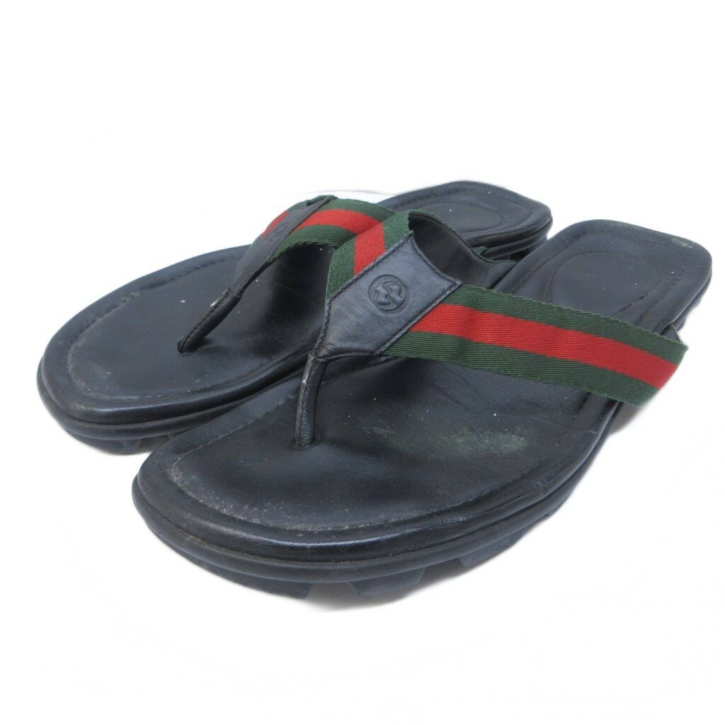 【中古】グッチ GUCCI シェリーライン トングサンダル ビーチサンダル GGロゴ レザー 切替 8 G 約26.5cm 黒 ブラック 系 429362 IBO95 0427 メンズ 【ベクトル 古着】 260427