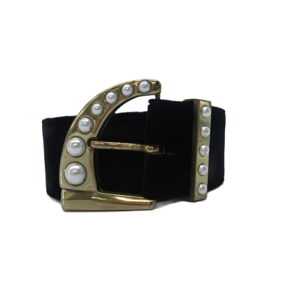 【中古】ジャンニヴェルサーチ ヴェルサーチェ GIANNI VERSACE ベロア ベルト ゴロバックル パールビジュー 黒 ブラック /HW IBO95 レディース 【ベクトル 古着】 260503