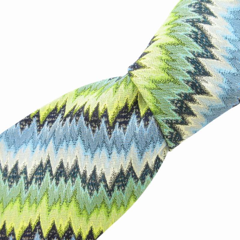 【中古】ミッソーニ MISSONI 美品 ネクタイ ビジネス 総柄 アート柄 絹 シルク 青 ブルー 緑 グリーン /SS 1024 ■GY09 メンズ 【ベクトル 古着】 241024