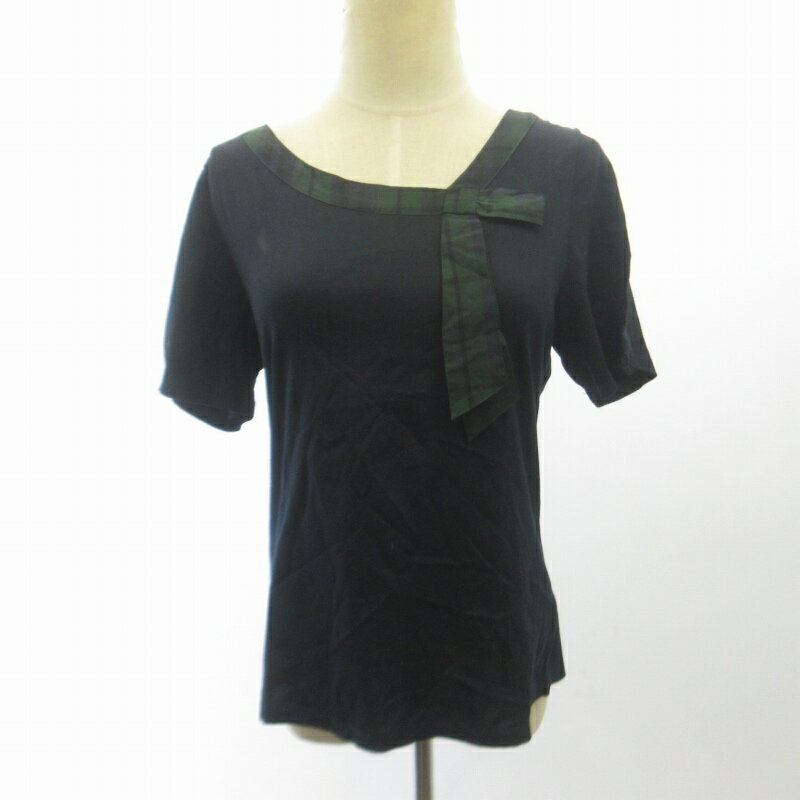 【中古】キース KEITH カットソー Tシャツ リボン チェック 半袖 紺 ネイビー 44 約XS ■GY09 レディース 【ベクトル 古着】 241025