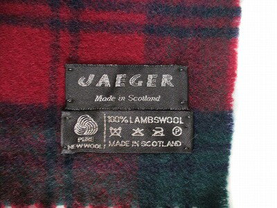 【中古】イエーガー JAEGER マフラー チェック ウール スコットランド製 レッド グリーン メンズ レディース 【ベクトル 古着】 231105