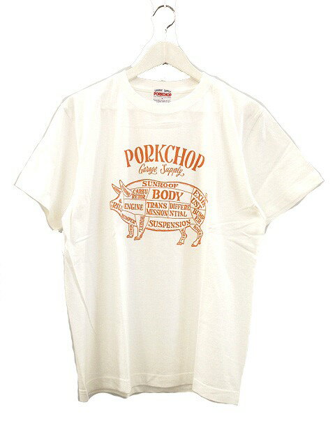 【中古】PORK CHOP GARAGE SUPPLY ポークチョップ プリント Tシャツ M ホワイト 半袖 カットソー トッ..