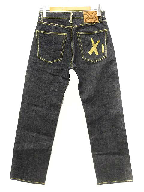 【中古】ジュベナイル デリンクエント JUVENILE DELINQUENT 銃弾 刺繍 デニムパンツ ジーンズ 32 インディゴブルー 赤耳 セルビッチ ストレート ボトムス メンズ 【ベクトル 古着】 241003