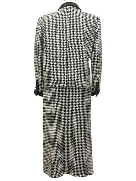 【中古】インゲボルグ INGEBORG 千鳥 ツイード セットアップ スカート スーツ カメリアボタン 黒 ブラック 白 ホワイト ジャケット レディース 【ベクトル 古着】 250223