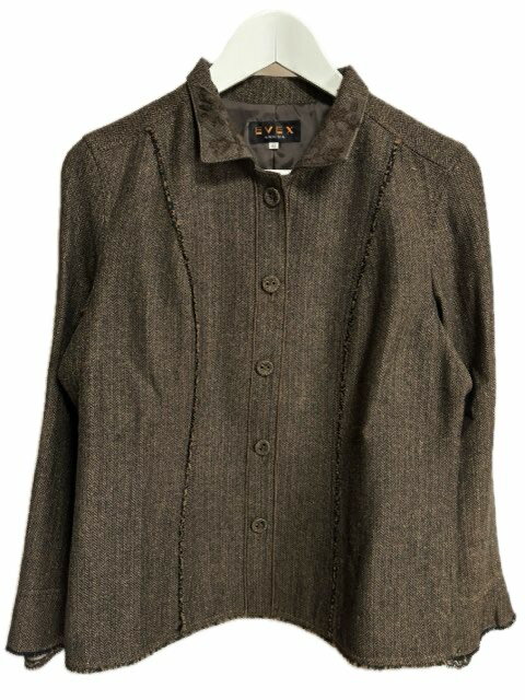 【中古】エヴェックス バイ クリツィア EVEX by KRIZIA ジャケット 42 ヘリンボーン ツイード レース 刺繍 切替 ラメ ブラウン 茶色 長袖 上着 レディース 【ベクトル 古着】 250311