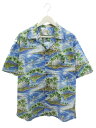 【中古】ホ アロハ HO ALOHA アロハシャツ ハワイアンシャツ L ブルー系 総柄 半袖 トップス ハワイ製 メンズ 【ベクトル 古着】 250526