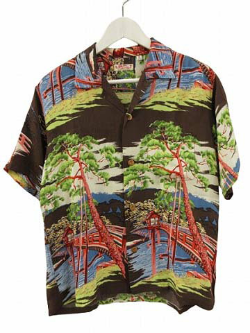 【中古】サンサーフ 東洋 SUN SURF アロハシャツ レーヨン100% TOGETU BRIDGE 京都 嵐山 渡月橋 総柄 ハワイアンシャツ S メンズ 【ベクトル 古着】 250602