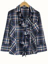 【中古】ナラカミーチェ NARA CAMICIE シャツ ブラウス 0 チェック フリル コットン ブルー 青 長袖 トップス レディース 【ベクトル 古着】 250716