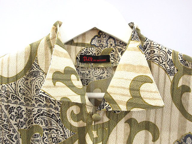 【中古】シセンドウ 詩仙堂 HITOSHI TAMURA ちりめん 絽縮緬 ワンピース チュニック ベージュ プリント 半袖 レディース 【ベクトル 古着】 250821