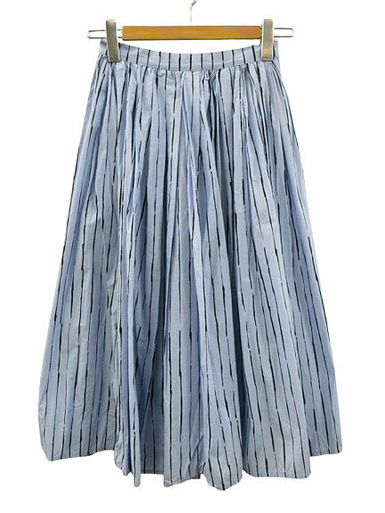 【中古】EGGS ストライプ柄 プリーツ フレア ロングスカート 40 ブルー ボトムス レディース 【ベクト..