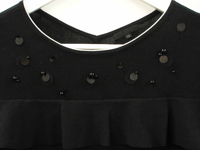 【中古】トゥービーシック TO BE CHIC ニット チュニック 40 ブラック 黒 フリル スパンコール リブ 長袖 レディース 【ベクトル 古着】 251002