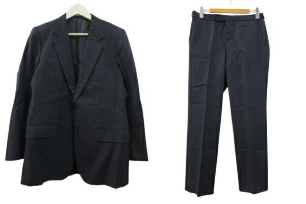 【中古】ASH SAMTANI スーツ 4点セット ジャケット ベスト パンツ ストライプ ネイビー 紺 アウター ボトムス メンズ 【ベクトル 古着】 251030