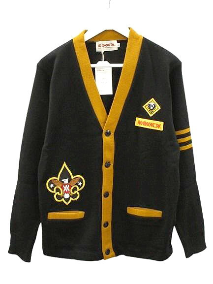 未使用品 ANIMALIA アニマリア KNIT CARDIGAN-LETTERED AN21A-KN02 ニット カーディガン S 黒 ブラック ワッペン 長袖トップス メンズ  260210