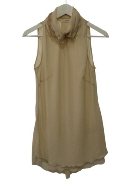 【中古】ナラカミーチェ NARA CAMICIE フリルブラウス ノースリーブシャツ チュニック シースルー ベージュ トップス レディース 【ベクトル 古着】 260310