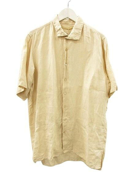 【中古】スズキ タカユキ suzuki takayuki Stand-Fall Collar Shirt S233-03 リネン100% ボタンシャツ 0 アイボリー系 半袖 麻100% トップス メンズ 【ベクトル 古着】 260411