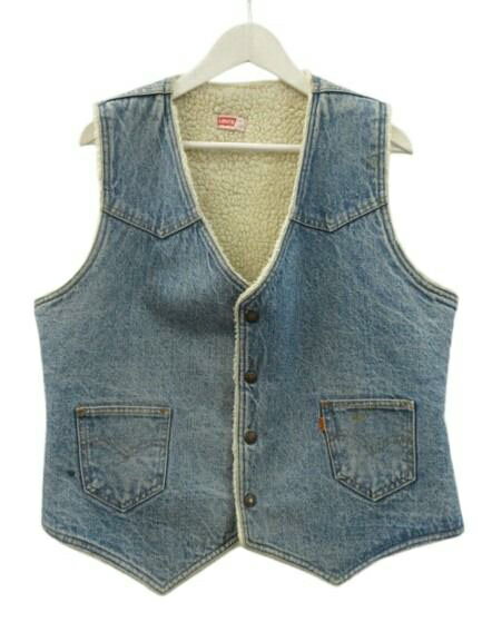 【中古】リーバイス Levi's 70s 60607 デニム ボアベスト L オレンジタブ USA製 ヴィンテージ ライトブルー メンズ 【ベクトル 古着】 260416