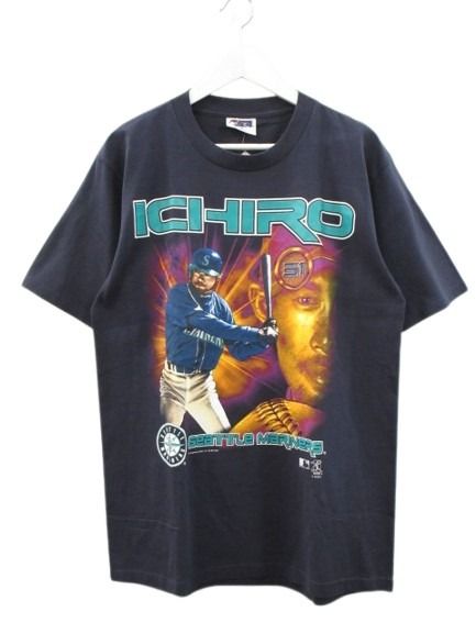 【中古】未使用品 ヴィンテージ VINTAGE 00s MLB PLAYERS デッドストック メジャーリーグ Tシャツ ICHIRO イチロー マリナーズ ネイビー M メンズ 【ベクトル 古着】 260418