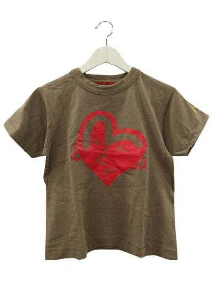 エヴィス EVISU YAMANE GUARANTEED Tシャツ 半袖 丸首 ブラウン 34 XS 綿 コットン ハート カモメ トップス ☆AA★ レディース  260423