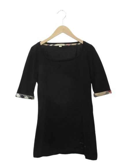 【中古】バーバリーブリット BURBERRY BRIT Tシャツ S カットソー 五分袖 チェックカフス ブラック 黒 トップス ☆AA★ レディース 【ベクトル 古着】 260511