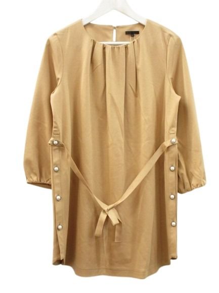 【中古】未使用品 トゥービーシック TO BE CHIC チュニック カットソー パールボタン リボン付き 42 キャメルベージュ トップス レディース 【ベクトル 古着】 260518