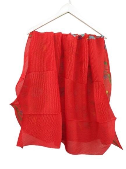 【中古】ミーイッセイミヤケ me ISSEY MIYAKE プリーツ スカーフ ストール 柄 無地 切替 プリント 赤 レッド レディース 【ベクトル 古着】 260601 2
