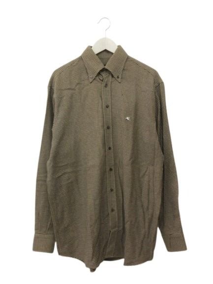 【中古】エトロ ETRO ボタンダウンシャツ 42 ネルシャツ 長袖 千鳥格子柄 刺繍 ベージュ系 トップス メンズ 【ベクトル 古着】 260706