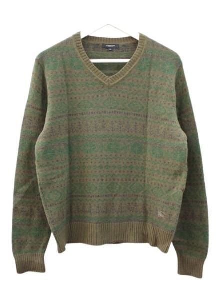 中古 バーバリー ロンドン BURBERRY LONDON ジャガード ニット プルオーバー Vネック M カーキ系 ウール カ auc-vector-21129616 ブランド古着の買取販売ベクトル パッケージ画像