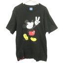 ロエン Roen ×Disney Tシャツ カットソー 半袖 ミッキー プリント 加工 48 黒 ブラック ■U90 メンズ  240119