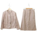 【中古】レマロン remalon 美品 スーツ セットアップ ドット柄 アウター ボトムス 肩パッド 長袖 ベージュ ■GY99 レディース 【ベクトル 古着】 241202