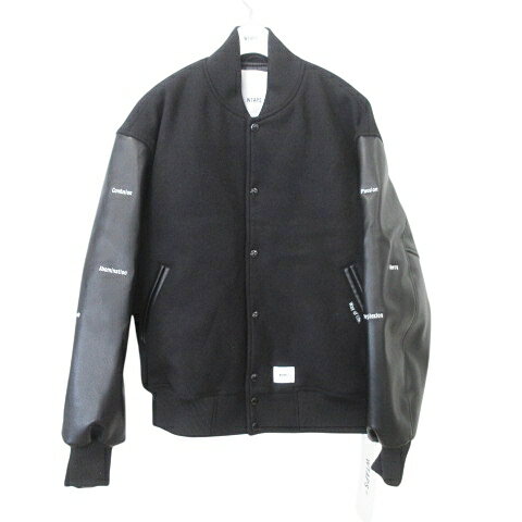 【中古】未使用品 ダブルタップス WTAPS 美品 タグ付き ハンガー付き 24AW BC / Jacket / WOPL Melton Synthetic "Black" ウールメルトン シンセティック レザー バーシティ ジャケット 2 Mサイズ 黒 ブラック ★AA★ メンズ 【ベクトル 古着】 250111