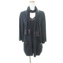 【中古】ハナエモリ HANAE MORI 美品 シルク混 Vネック ニット チュニック ストール付き ビジュー装飾 七分袖 Lサイズ 紺 ネイビー レディース ...