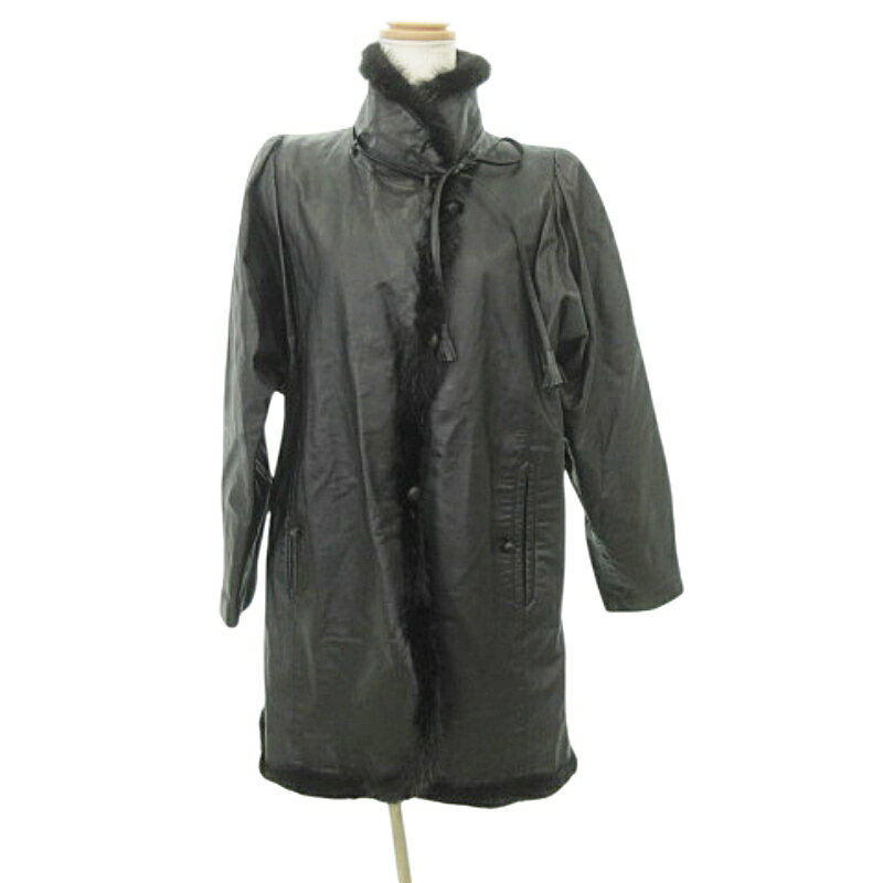 【中古】レジーナ REGINA カーフスキン レザーコート ミンクファー アウター 羽織 黒 ブラック ORG レディース 【ベクトル 古着】 250507(4)