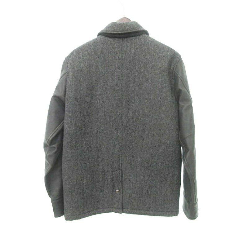 【中古】ニューエラ NEW ERA Exhibition Line Shawl-Collar Varsity Jacket ヴァーシティ ジャケット アウター コート ヘリンボーン 日本製 Lサイズ ダークグレー 黒 ブラック メンズ 【ベクトル 古着】 250512