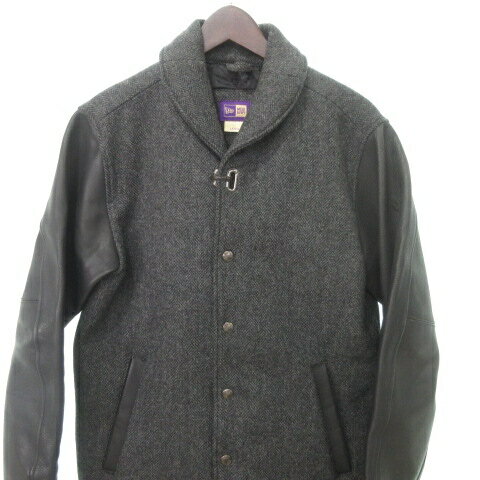 【中古】ニューエラ NEW ERA Exhibition Line Shawl-Collar Varsity Jacket ヴァーシティ ジャケット アウター コート ヘリンボーン 日本製 Lサイズ ダークグレー 黒 ブラック メンズ 【ベクトル 古着】 250512