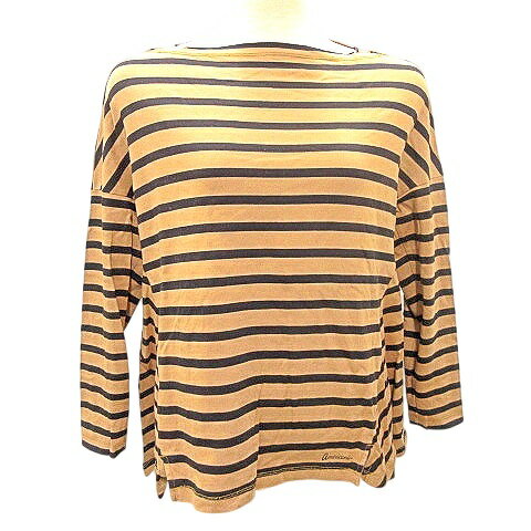 【中古】アメリカーナ AMERICANA 美品 ボーダー カットソー トップス ワイド ボートネック 日本製 茶系 ブラウン A0527 レディース 【ベクトル 古着】 250527